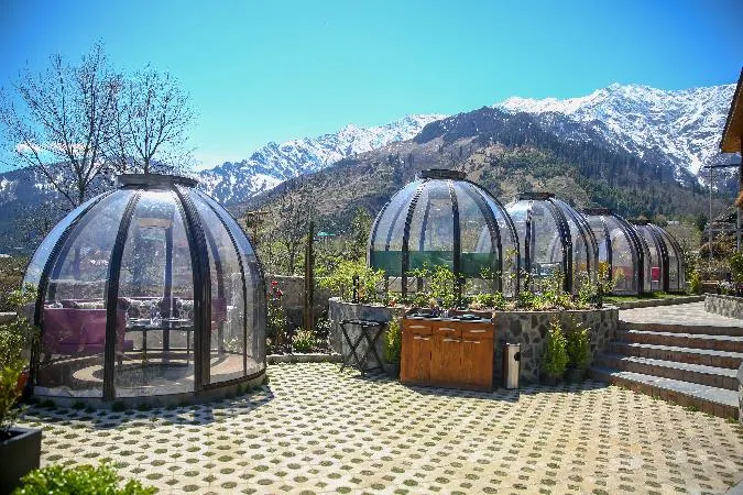 Dine under the stars or enjoy the panoramic view of the Himalayas at Buran’s igloo cabins
