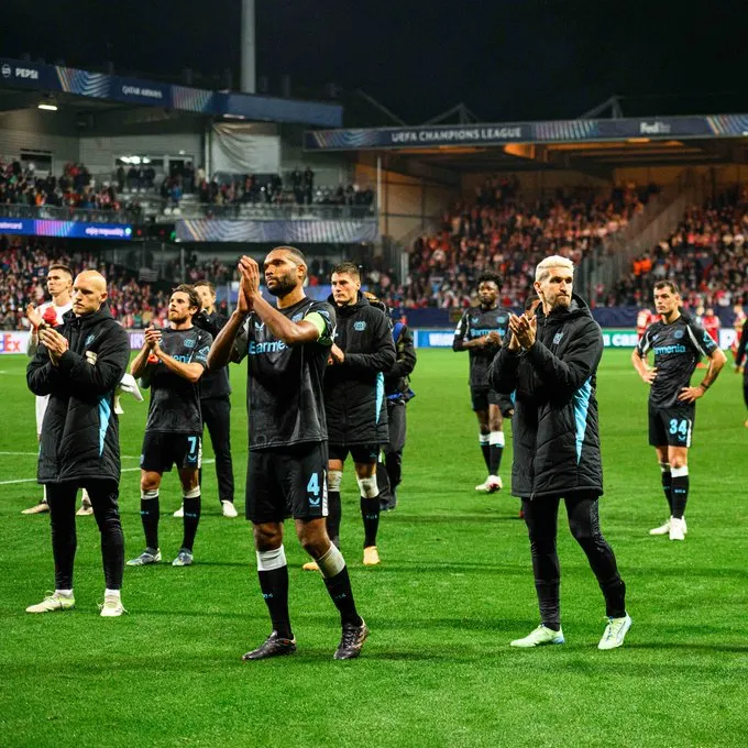 Leverkusen players wave to the crowd after their Champions League match- Sportz Point.com