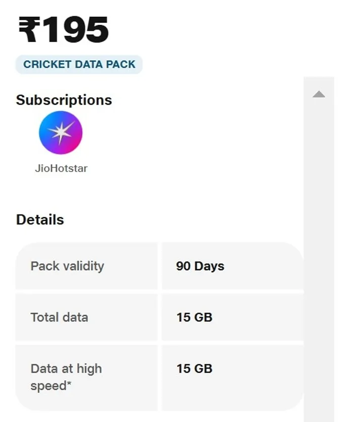 Recharge plan with Jio Hotstar subscription.