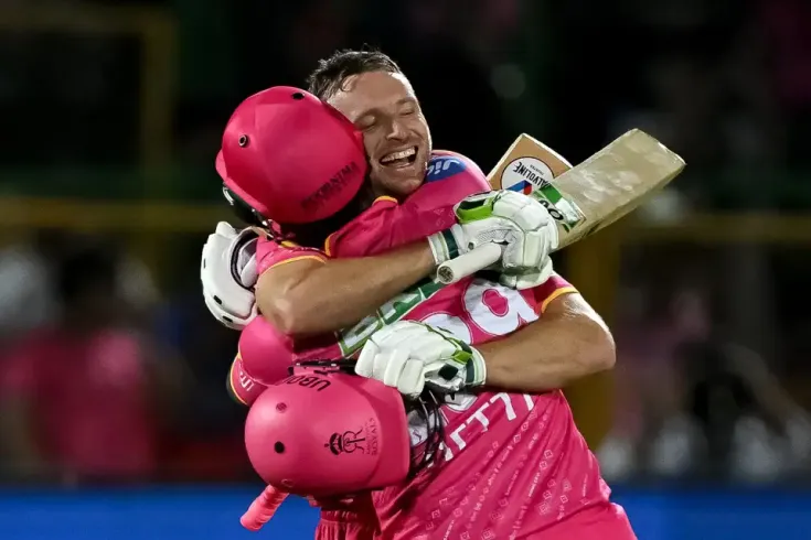 RR vs RCB: Jos Buttler and Shimron Hetmyer celebrate after the Royals' 6-wicket victory 