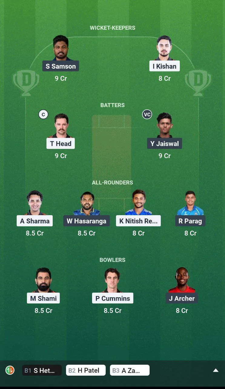 SRH vs RR TATA IPL 2025