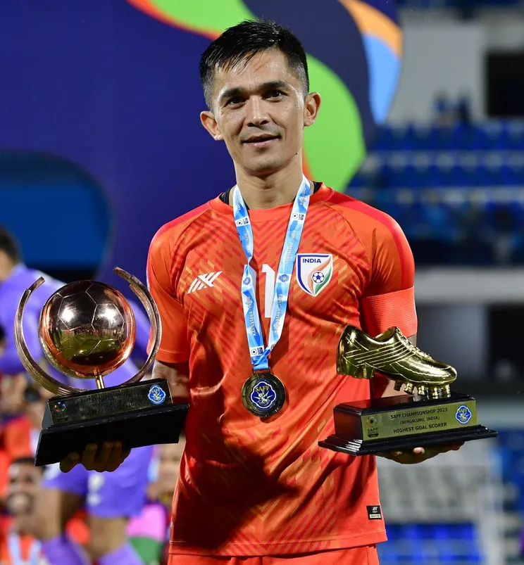 Chhetri holds the awards for best player and top goalscorer after India won the 2023 SAFF Championship