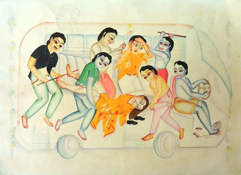 nirbhaya case in kalighat painting