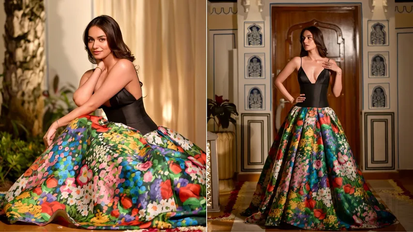 Manushi Chhillar Stuns in ₹2.4L Gauri & Nainika Poppy Print Gown