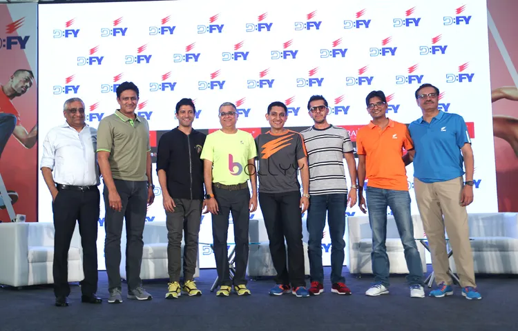 Farhan Akhtar and Mandira Bedi at the launch of New Sportswear Brand D:FY