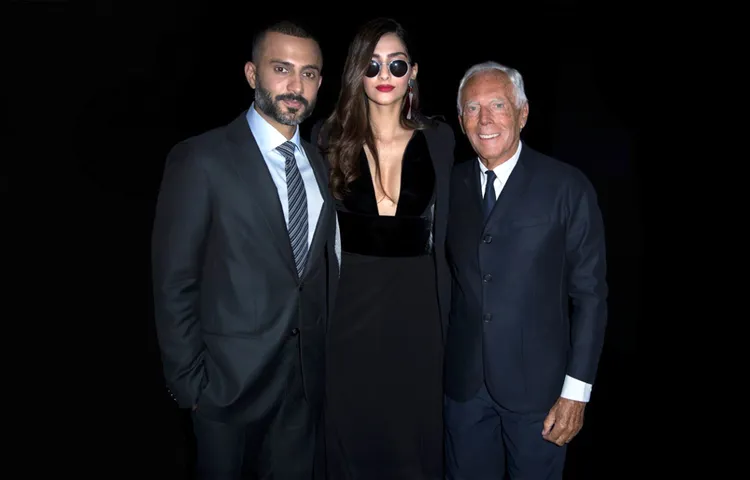 Sonam K Ahuja And Anand S Ahuja Meet Mr. Giorgio Armani At The Brands Ss’19 Fashion Show