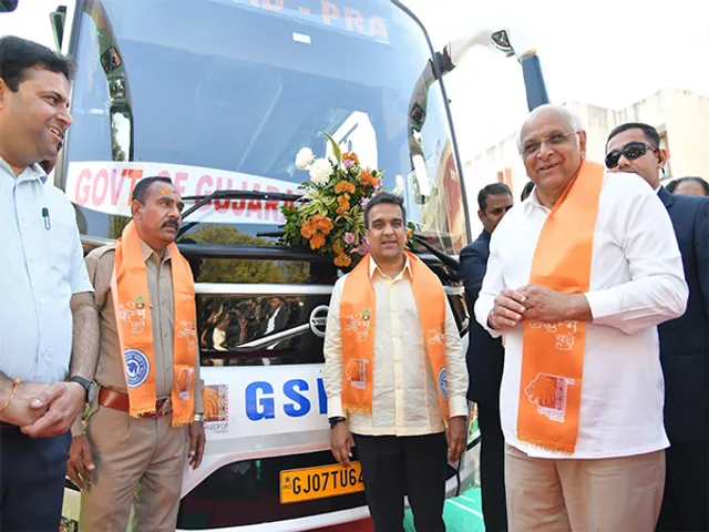 Gujarat CM flags off first Volvo bus for Maha Kumbh from Gandhinagar