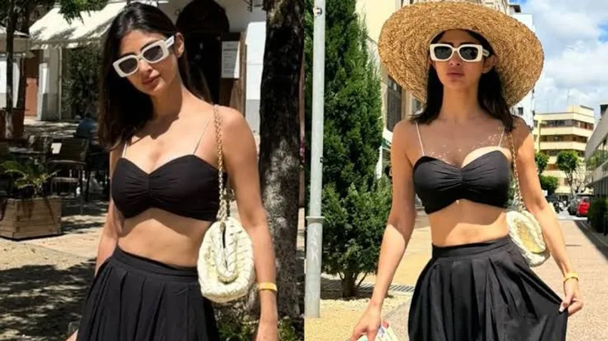 Mouni Roy in monochromatic skirt-bralette outfit on her Spain vacation 