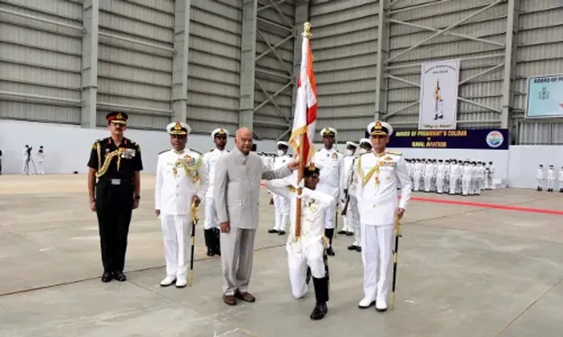 President Ram Nath Kovind, presented the President's Colour to Indian Naval Aviation at INS Hansa, Goa