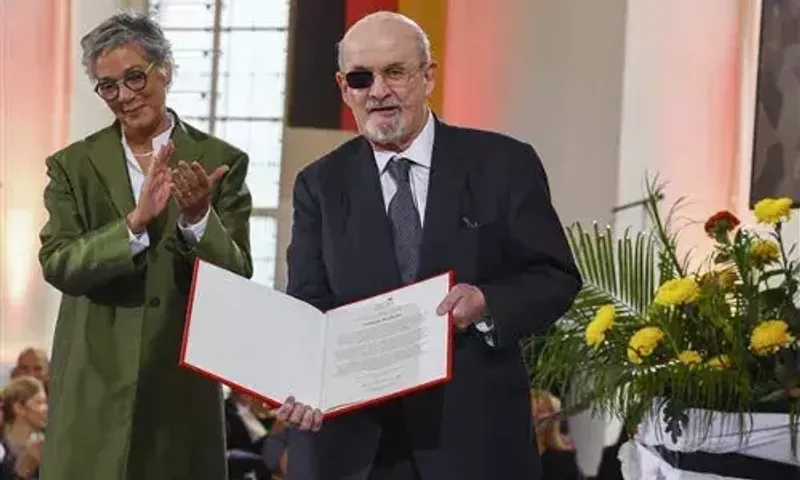 Salman Rushdie calls for defence of freedom of expression as he receives German prize