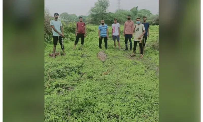 GSPCA and social Forestry department caught six foot crocodile from a field near Ganpatpura village