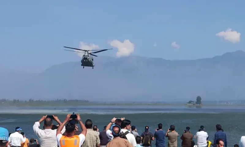 Air Force Station Srinagar conducted an air show at the Dal lake in Srinagar
