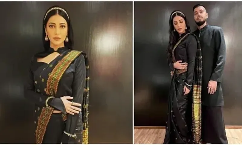 Shruti Haasan looks breathtaking in black pat silk saree as she attends Rongali Bihu event in Guwahati, Assam