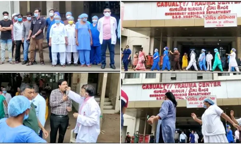 Hospital staff of SSG Vadodara play garba after not a single patient of Corona was admitted to the hospital during the last 24 hours