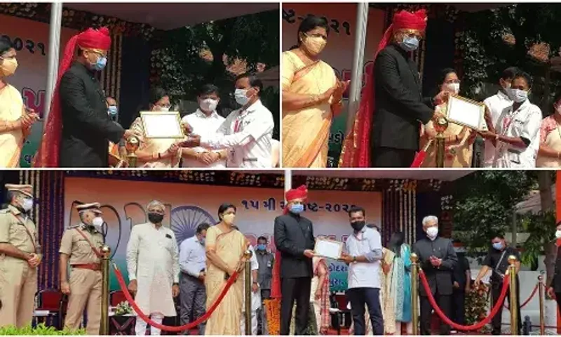 Three employees of 108 felicitated by home minister on Independence Day for their services during corona