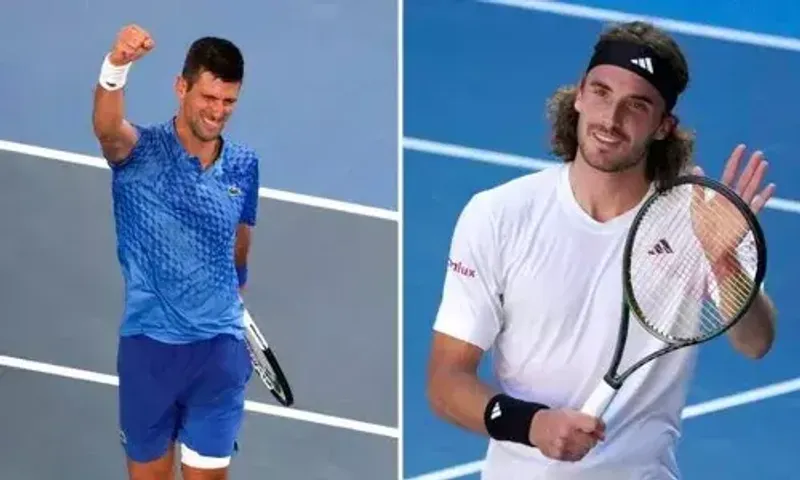 Men's Singles final of Australian Open Tennis being played between Novak Djokovic and Stefanos Tsitsipas in Melbourne