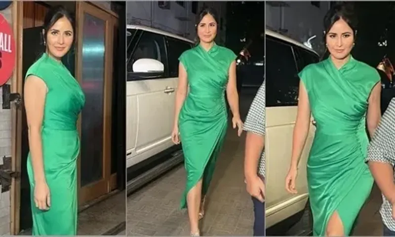 Katrina Kaif wows fans with her effortlessly stylish look in a stunning green wrap dress