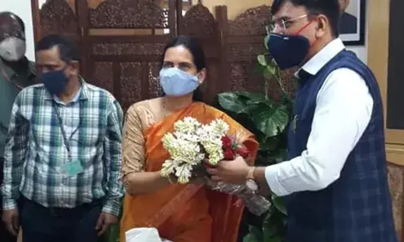 New Health Minister Mansukh Mandaviya arrives to assume office, in New Delhi