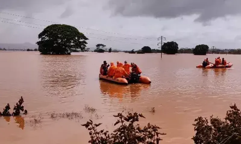 Vadodara NDRF troopers helped evacuate people from two flood-hit villages in Maharashtra