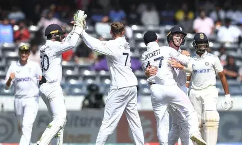 India playing their 2nd innings against England on day four of first test of a five-match series in Hyderabad