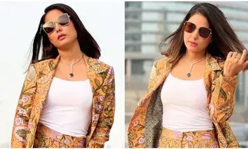 Hina Khan takes over Dubai in glamorous floral powersuit