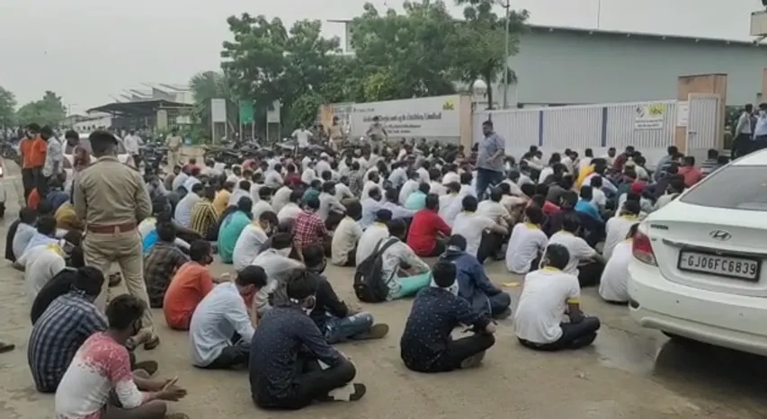 Employees of private company in Manjusar GIDC sit on protest over sacking of four employees