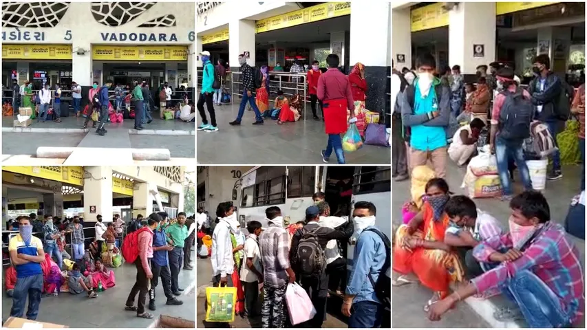 People rush seen at ST depot after night curfew imposed in four cities of Gujarat