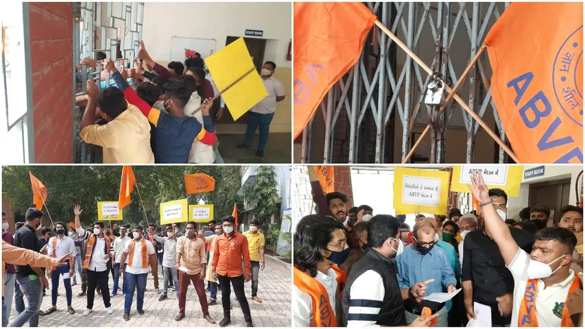ABVP locked Commerce faculty demanding 50% reduction of course for students