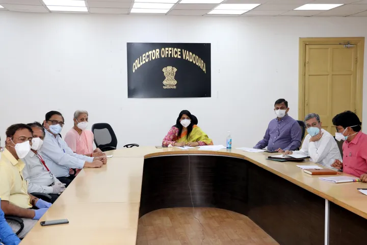 District Collector and IMA Vadodara office bearers interact with CM through video conference