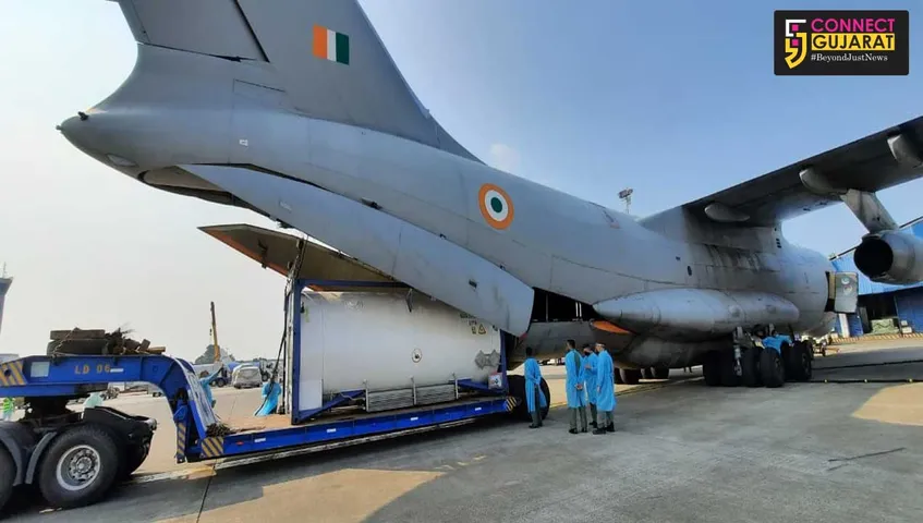 Two Indian Air Force IL-76s airlifted 4 Cryogenic Oxygen Containers from Jakarta, Indonesia and landed at Vizag