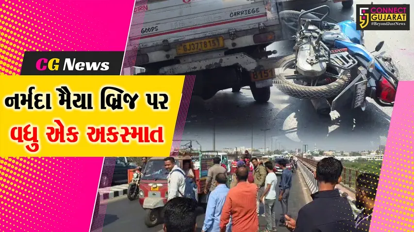 ભરૂચ: નર્મદા મૈયા બ્રિજ પર ઉભેલી પિકઅપ વાન સાથે પાછળથી બાઈક ભટકાય, બાઈક ચાલકને ગંભીર ઇજા
