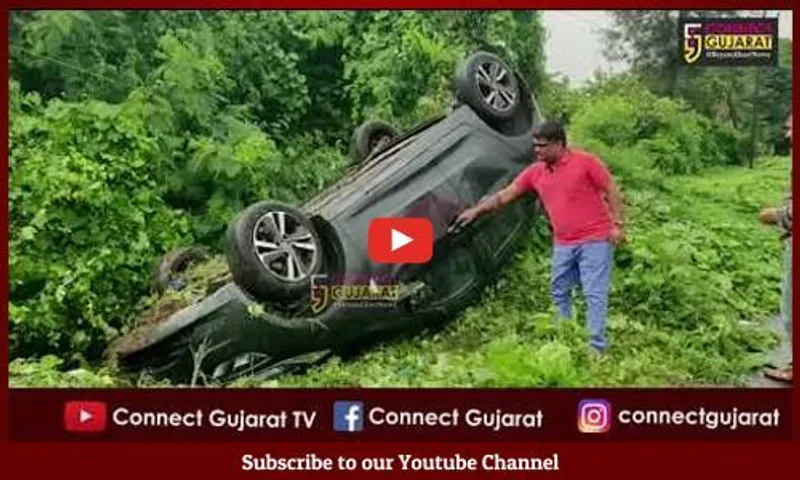 ભરૂચ: હાંસોટના અલવા ગામ નજીક કારનું શીર્ષાષન, ચાર લોકોનો આબાદ બચાવ