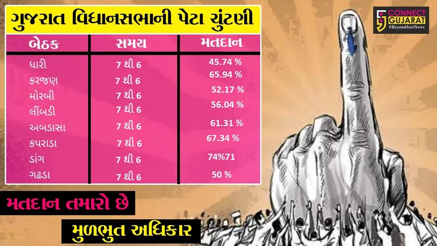 રાજ્યમાં સરેરાશ 58 ટકા મતદાન , સૌથી વધુ ડાંગ બેઠક પર 74.71 ટકા તો સૌથી ઓછું ધારી બેઠક પર 45.74 ટકા મતદાન