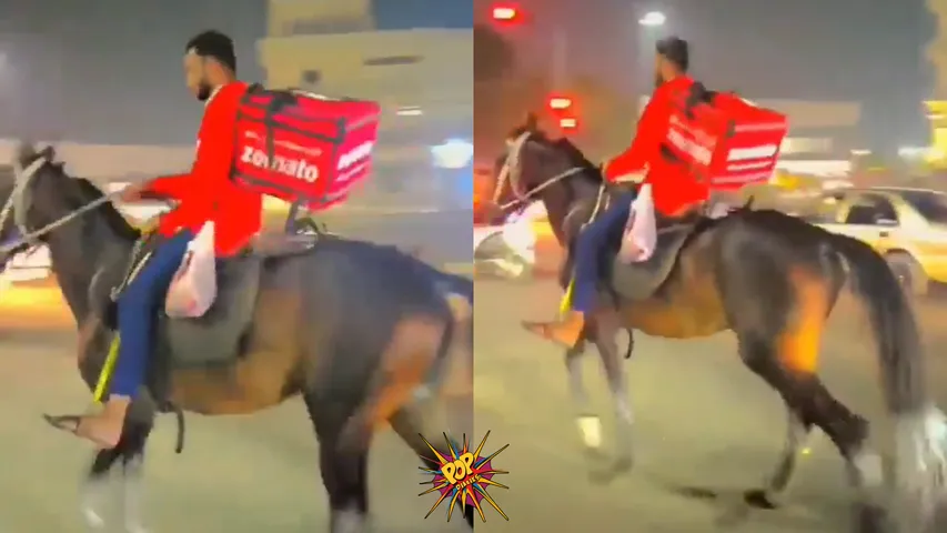 WTF NEWS Zomato delivery boy Beats Fuel Shortage Long Queues with Horse riding Watch Viral Video.png