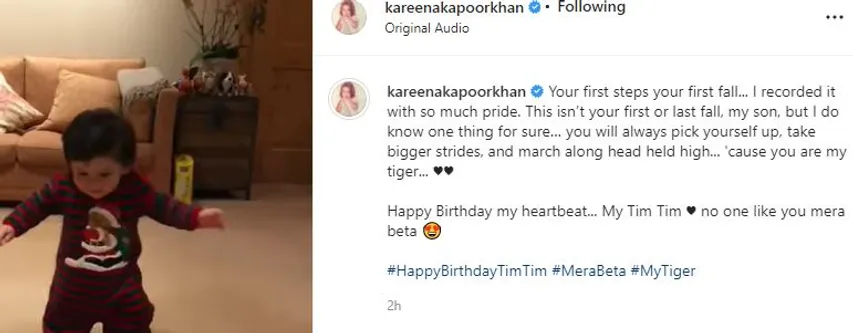 Kareena kapoor Khan shares Unseen video of her 'tiger' Taimur's first steps with a sweet birthday note for him !