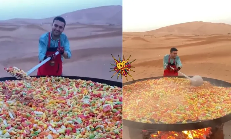 Turkish chef Burak Ozdemir cooked up fryums on a huge skillet in the desert. Have a look on it!