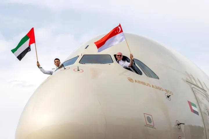 Etihad Airways First Flagship Airbus A380 Arrives in Singapore