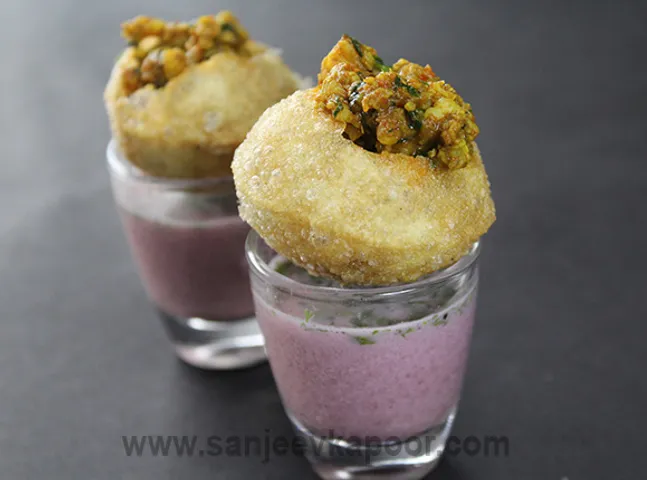 Sol Kadhi Shots with Prawn Golgappa