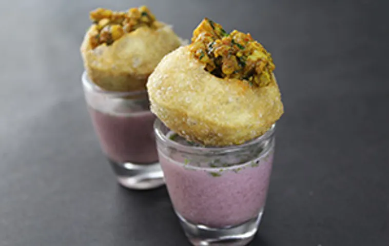 Sol Kadhi Shots with Prawn Golgappa