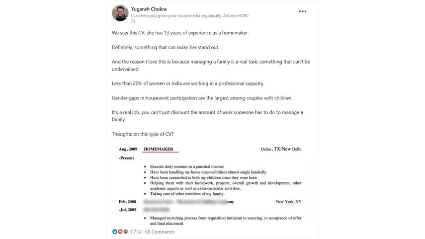 Homemakers Going Viral with Their CVs