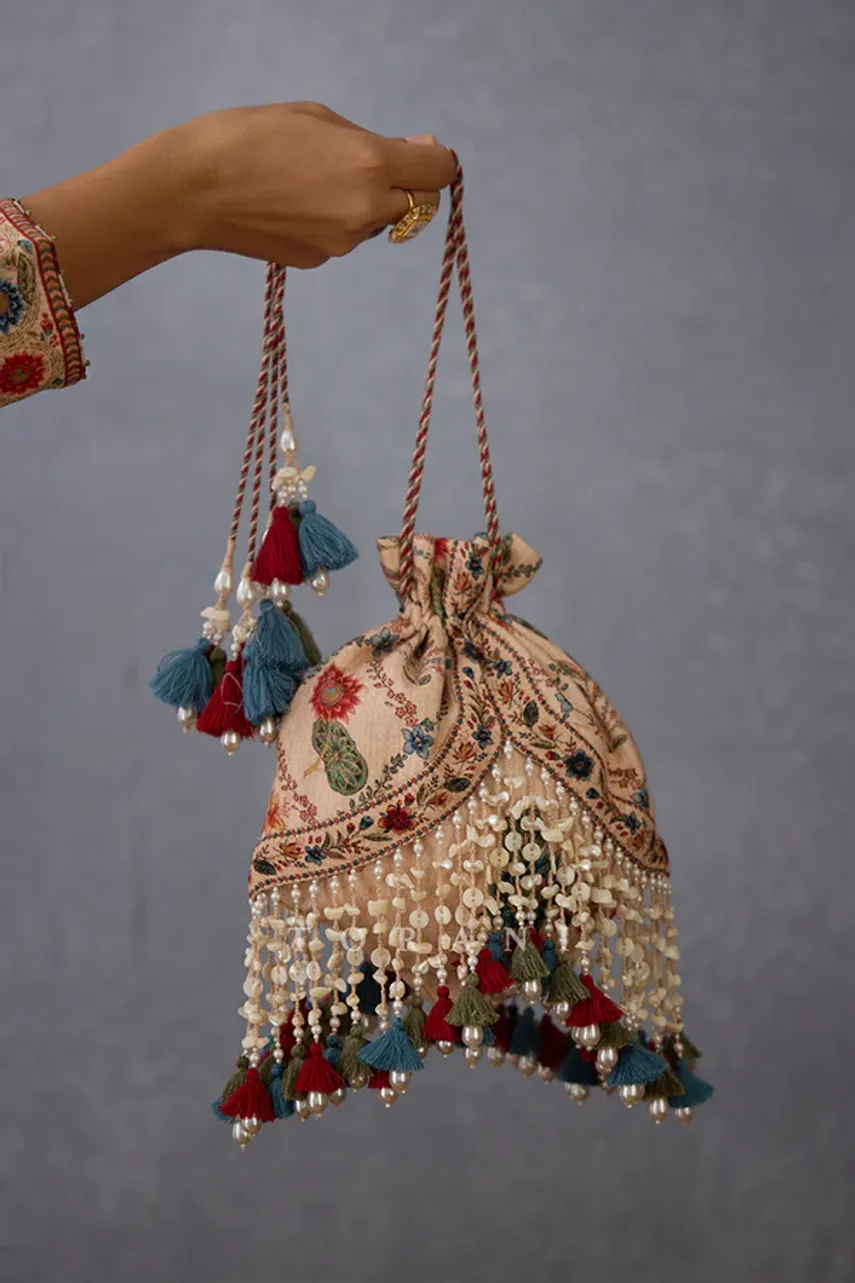 Needlehandicrafts Gota Patti Potli Bags Online-Pink Potli Golden - Price in  India | Flipkart.com
