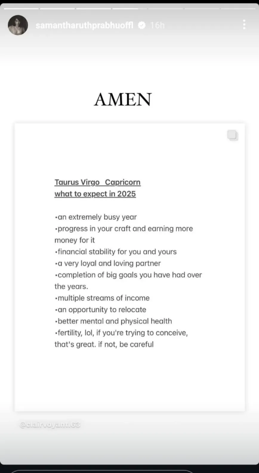 Samantha Ruth Prabhu shared this post on her Instagram stories.