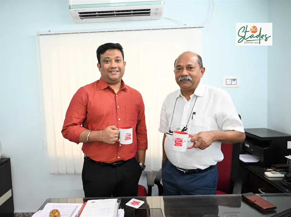 Narayan Majumdar, Founder of Red Cow Dairy, (right) with his son Nandan (left)