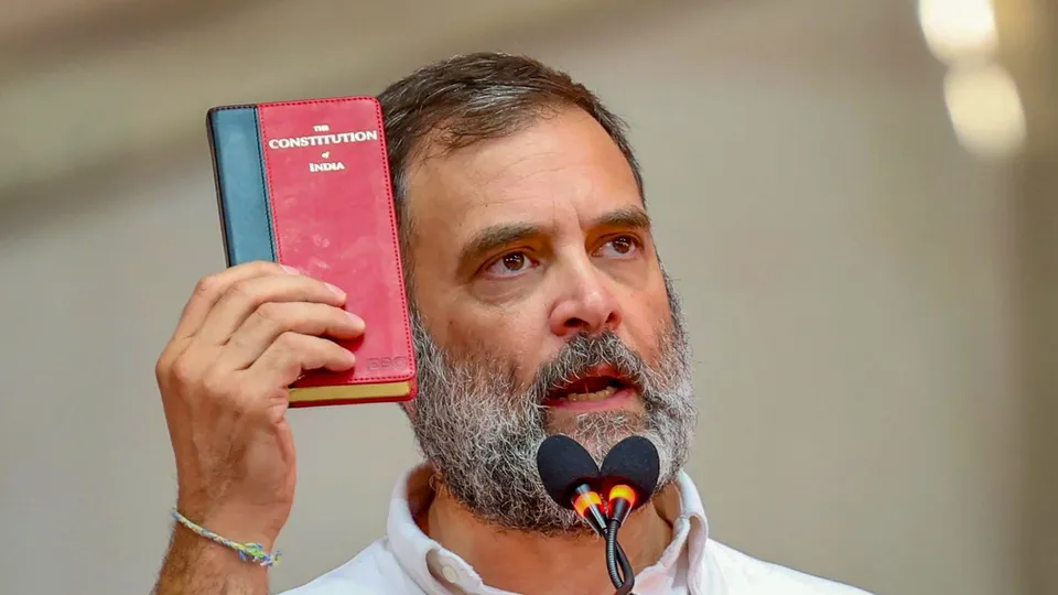 Congress leader Rahul Gandhi addresses a public meeting for Lok Sabha polls, in Shimoga, Karnataka, Thursday, May 2, 2024