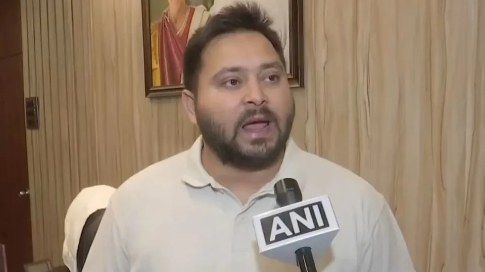 RJD leader Tejashwi Yadav in a conversation with media