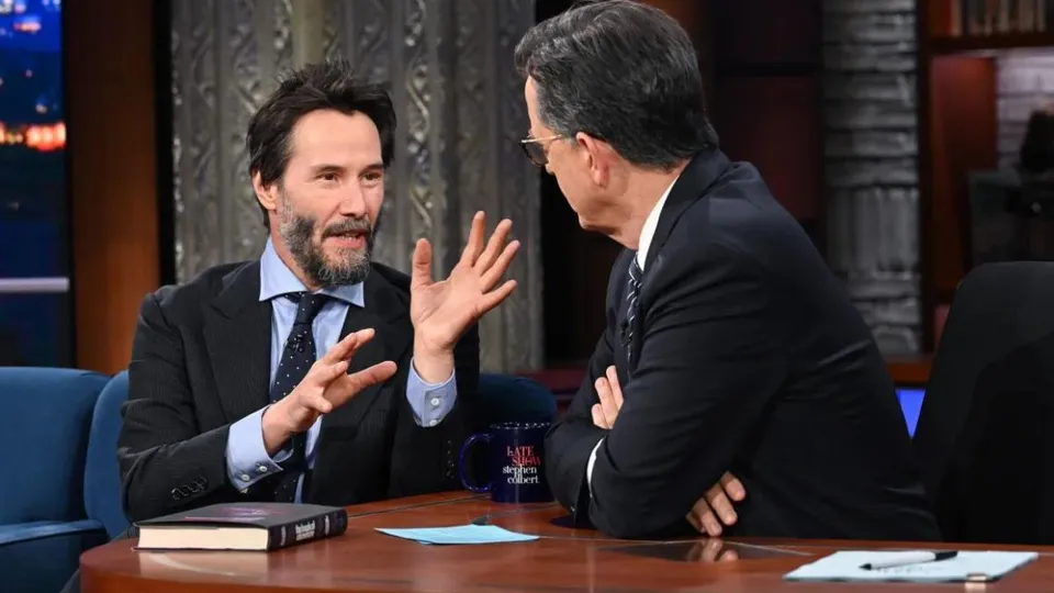 Keanu Reeves and Stephen Colbert on 'The Late Show with Stephen Colbert'