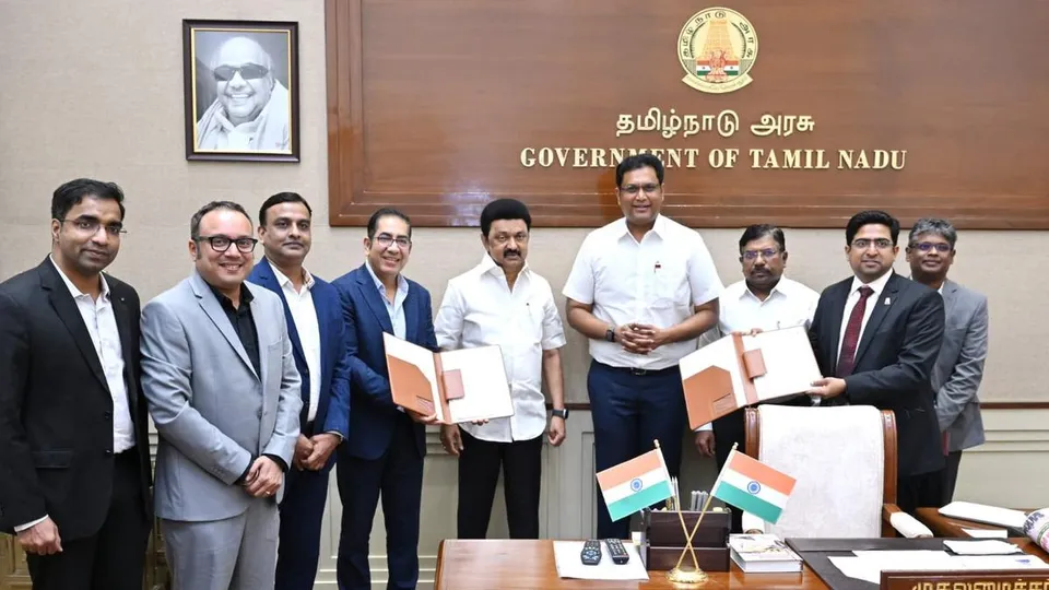 Chief Minister M.K. Stalin and State Industries Minister T.R.B. Rajaa after signing an MoU with Dabur for the establishment of its first manufacturing plant in South India, in Chennai on Thursday, August 22, 2024