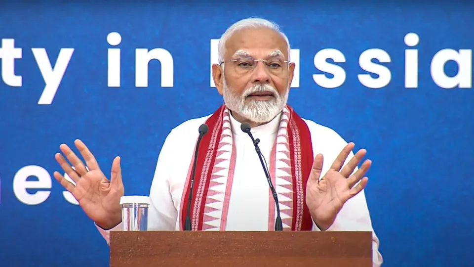 Prime Minister Narendra Modi during an interaction with the Indian community in Russia at a programme, in Moscow, Tuesday, July 9, 2024.