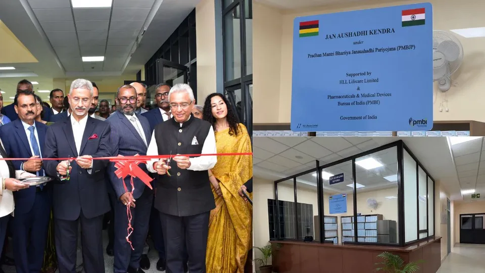 Union External Affairs Minister S Jaishankar with Prime Minister of Mauritius Pravind Kumar Jugnauth during the inauguration of the Jan Aushadi Kendra, in Mauritius.