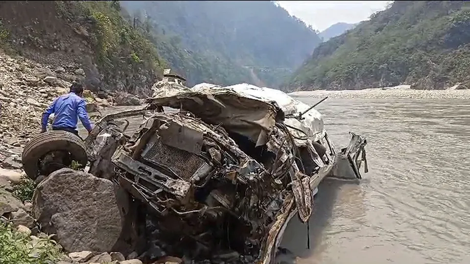 Rescue operation underway after a vehicle fell into a gorge in Uttarakhand's Rudraprayag, Saturday, June 15, 2024.